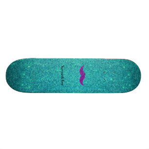 Paarse glitter mustache turquoise glitter skateboard