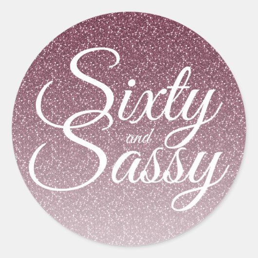 Paarse Glitter Ombre 60 en Sassy 60th Birthday Ronde Sticker (Voorkant)