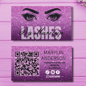 Paarse Glitter Ombre Lash Business met QR-code Visitekaartje