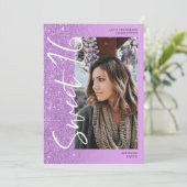 Paarse glitter ombre script 4 foto's Sweet 16 Kaart (Staand voorkant)