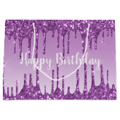 Paarse glitter op de geboorte druist luxe groot cadeauzakje (Voorkant)