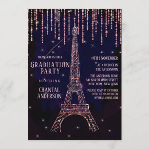 Paarse Glitter Paris Eiffel Tower Graduparty Kaart