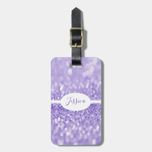 Paarse Glitter Personaliseer Bagagelabel (Voorkant verticaal)