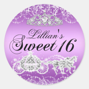 Paarse Glitter Prinses Thema Sweet 16 Sticker