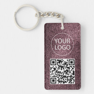 Paarse Glitter QR-code Visitekaartje uw Logo Sleutelhanger