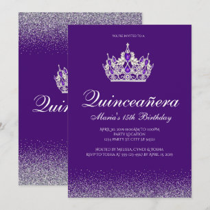 Paarse Glitter Quinceanera Uitnodigingen