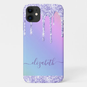 Paarse Glitter-schijven Aangepaste regenboog iPhone 11 Hoesje