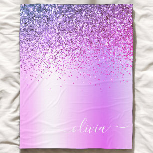 Paarse Glitter Schitter Metaal Monogram Naam Fleece Deken
