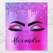 Paarse Glitter Schitter Wimpers Monogram Naam Wijn Etiket (Enkel label)