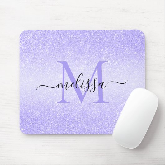 Paarse Glitter Script Name Monogram Muismat (Met muis)