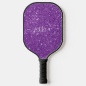 Paarse glitter scriptnaam pickleball paddle (Voorkant)