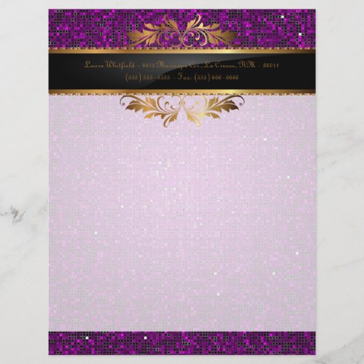 Paarse Glitter Sequin Disco Letterhead briefpapier Gepersonaliseerd Briefhoofd (Voorkant)