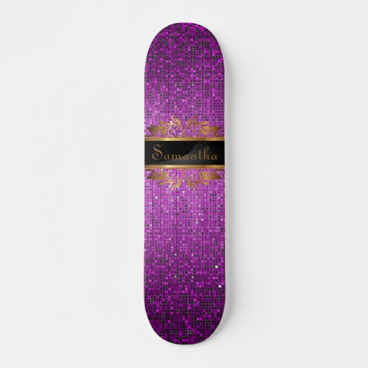Paarse Glitter Sequin Disco Old School Skateboard (Voorkant)
