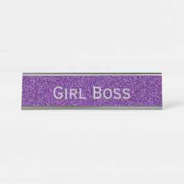 Paarse Glitter & Silver Girl Boss Funny Corporate Bureau Naambordje