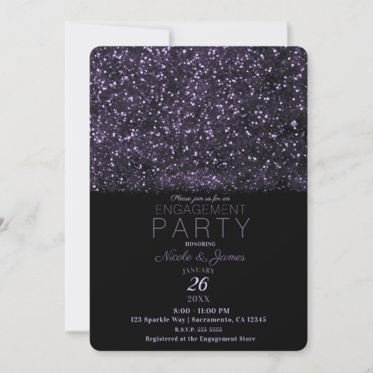 Paarse Glitter Sparging Lights Engagement Party Kaart (Voorkant)