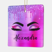 Paarse Glitter Sparkle Eyelashes Monogram Naam Keramisch Ornament (Links)