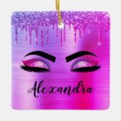 Paarse Glitter Sparkle Eyelashes Monogram Naam Keramisch Ornament (Voorkant)