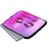 Paarse Glitter Sparkle Eyelashes Monogram Naam Laptop Sleeve (Voorkant onderkant)