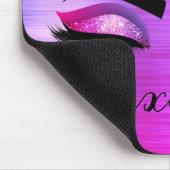 Paarse Glitter Sparkle Eyelashes Monogram Naam Muismat (Hoek)