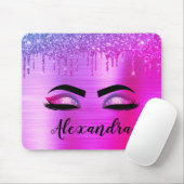 Paarse Glitter Sparkle Eyelashes Monogram Naam Muismat (Met muis)