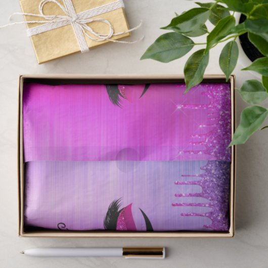Paarse Glitter Sparkle Eyelashes Monogram Naam Tissuepapier (Geschenk)