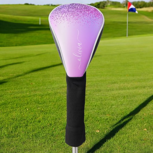 Paarse Glitter Sparkle Glam Metal Monogram Naam Golfheadcover
