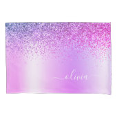 Paarse Glitter Sparkle Glam Metal Monogram Naam Kussensloop (Voorkant)