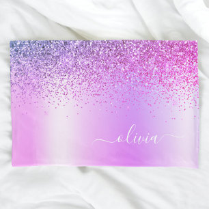 Paarse Glitter Sparkle Glam Metal Monogram Naam Kussensloop