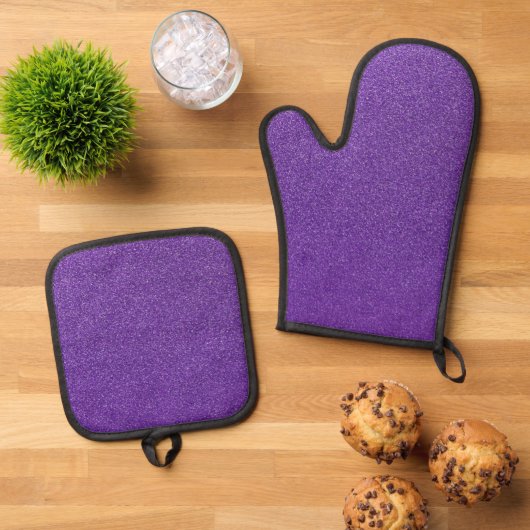 Paarse glitter, sprankeling, glitter achtergrond ovenwant & pannenlap set (Top down)