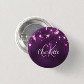 Paarse glitter sterren aangepaste monogram roze ronde button 3,2 cm (Voorkant /achterkant)