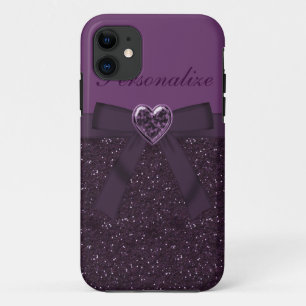 Paarse Glitter, Strik en Hart Sieraden Gedrukt iPhone 11 Hoesje