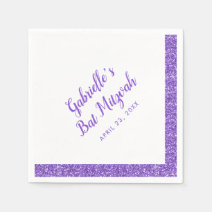 Paarse Glitter Stripe Persoonlijk Bat Mitzvah Servet