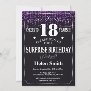 Paarse Glitter Surprise 18th Birthday Invitation Kaart