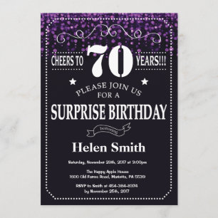 Paarse Glitter Surprise 70e verjaardag Kaart