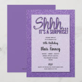 Paarse Glitter SURPRISE Birthday Invitations (Voorkant / Achterkant)