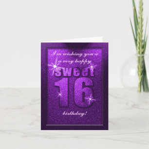 Paarse Glitter Sweet 16 Birthday Party Kaart