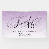 Paarse Glitter Sweet 16 Gepersonaliseerde Verjaard Spandoek (Horizontaal)