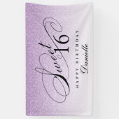 Paarse Glitter Sweet 16 Gepersonaliseerde Verjaard Spandoek (Verticaal)