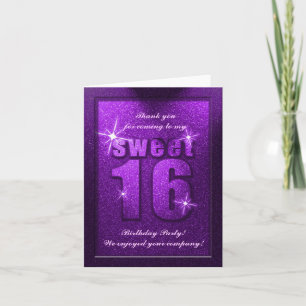 Paarse Glitter Sweet 16 verjaardag Hartelijk dank Bedankkaart