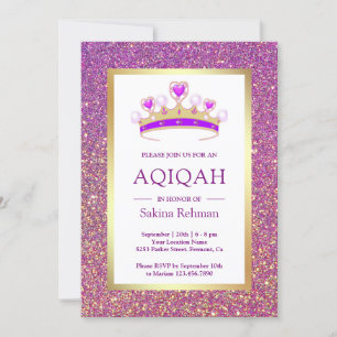Paarse Glitter Tiara Prinses Aqiqah Kaart