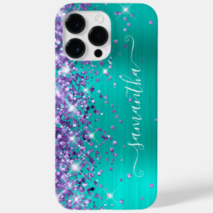 Paarse Glitter Turquoise Glam Girly Signature Case-Mate iPhone 14 Pro Max Hoesje