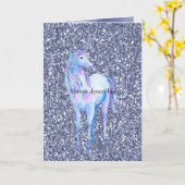 Paarse Glitter Unicorn Kaart (Gele Bloem)