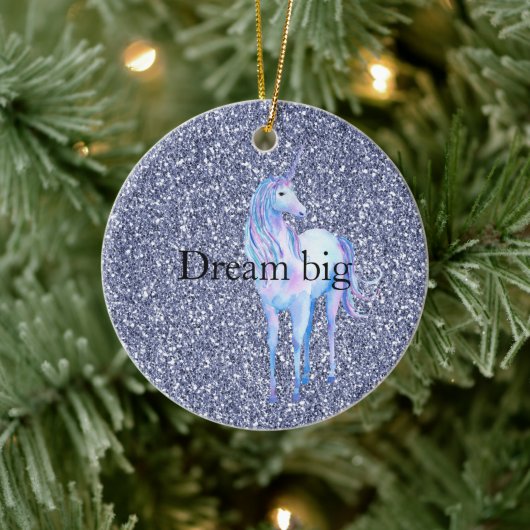 Paarse Glitter Unicorn Keramisch Ornament (Boom)