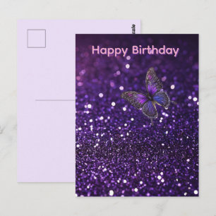 Paarse Glitter Vlinder, Verjaardagsansichtkaart Briefkaart