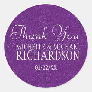 Paarse Glitter Wedding Favor Ronde Sticker