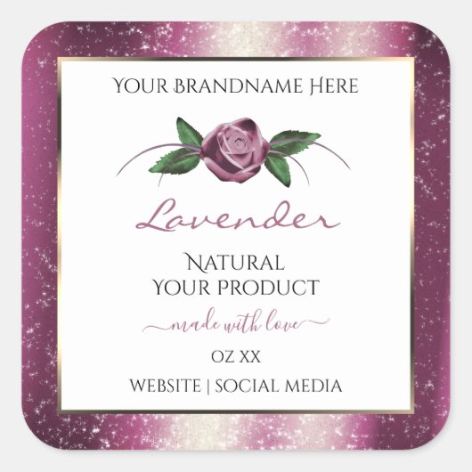 Paarse Glitter White Product Labels Roos Flower (Voorkant)