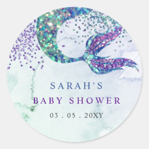Paarse Glitter Zeemeermin Baby shower Ronde Sticker