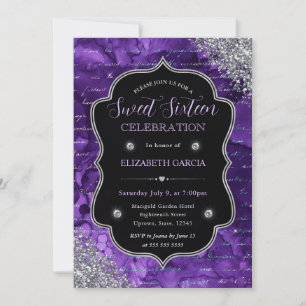 Paarse Glitter Zeemeermin Letters Sweet 16 Kaart