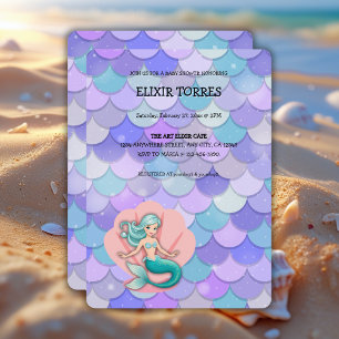 Paarse Glitter Zeemeermin Onder het Zeeen Baby sho Kaart