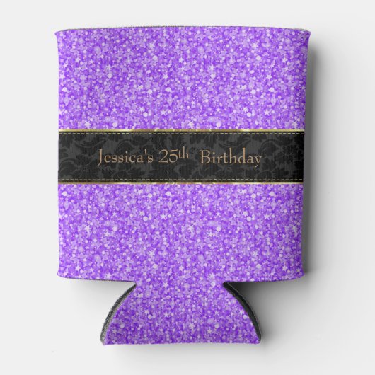 Paarse glitter & zwart-gouden accenten blikjeskoeler (Voorkant)